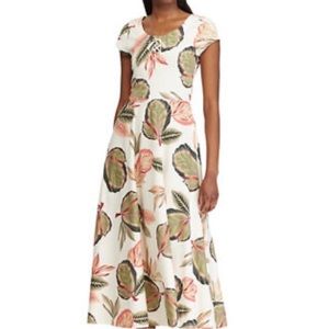 CHAPS cotton maxi dress shades of peach sage orange & white w lace up neck M